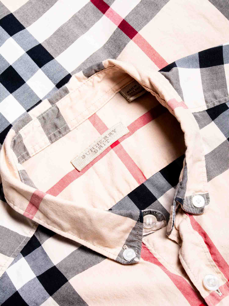 Burberry House Check Cotton Collared Button Up Boyfriend Shirt Beige-designer resale