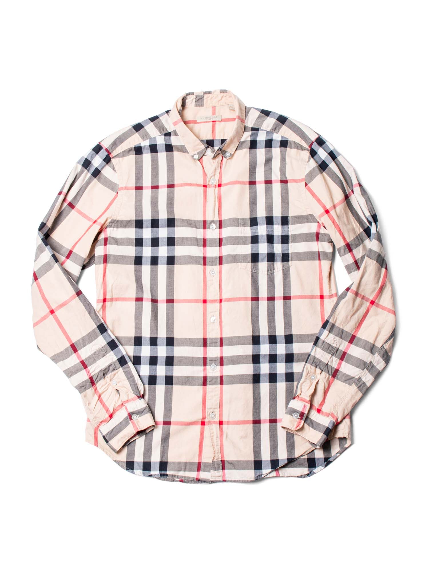 Burberry House Check Cotton Collared Button Up Boyfriend Shirt Beige-designer resale