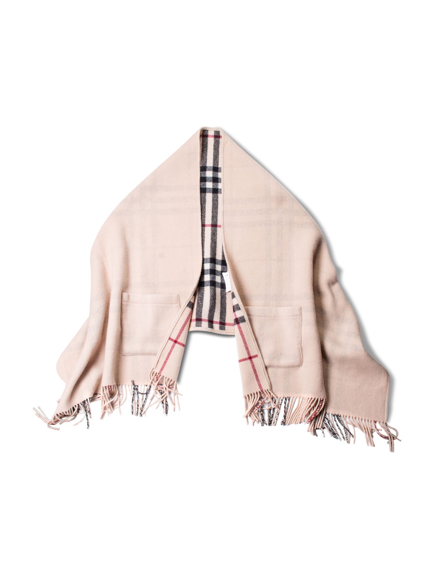 Burberry House Check Reversible Wool Poncho Beige-designer resale
