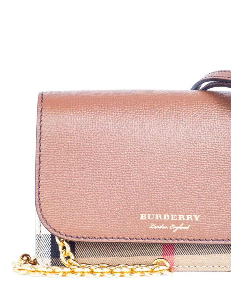 BURBERRY Hampshire House Check Wallet On Chain Crossbody Bag Beige