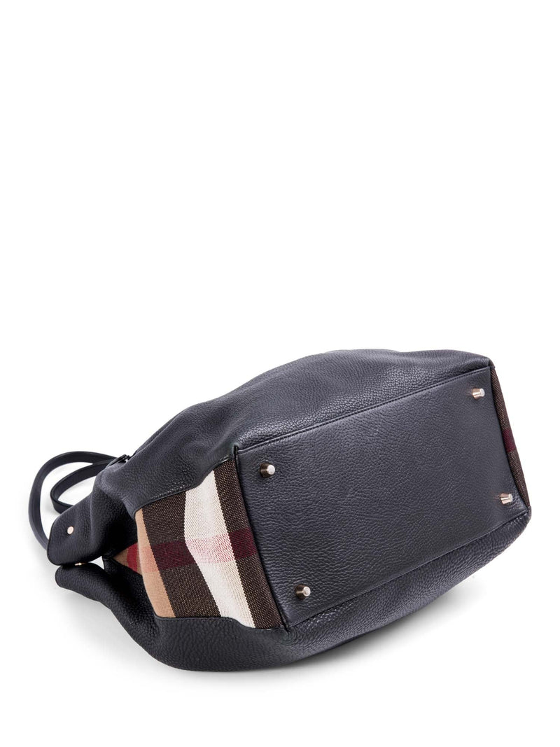 Burberry Leather Nova Check Canvas Shopper Bag Black-designer resale