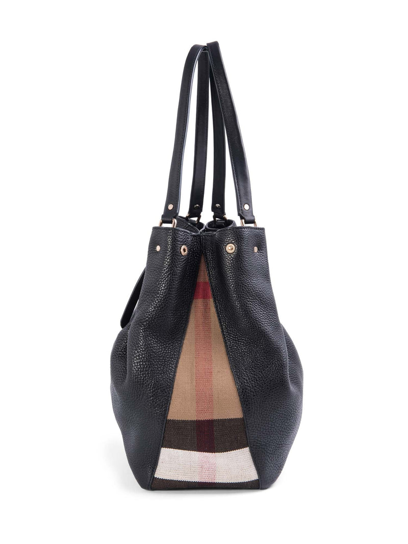 Burberry Leather Nova Check Canvas Shopper Bag Black-designer resale