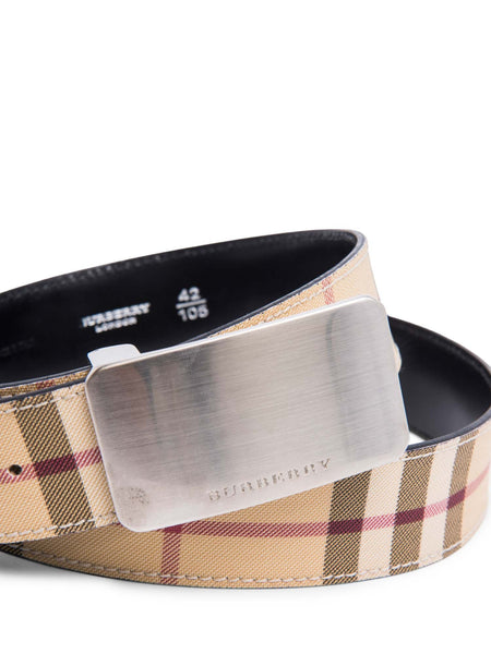 Burberry Logo House Check Canvas Belt Beige Silver display picture 1