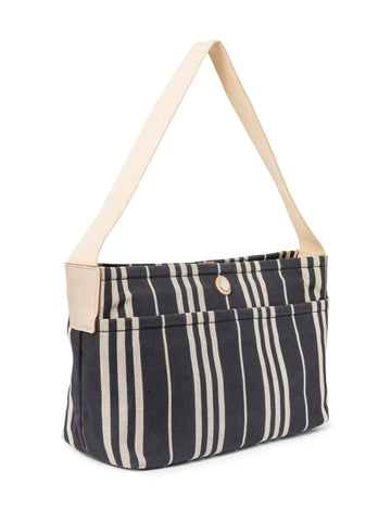 Burberry Logo Striped Canvas Tote Bag Navy Ivory-designer resale