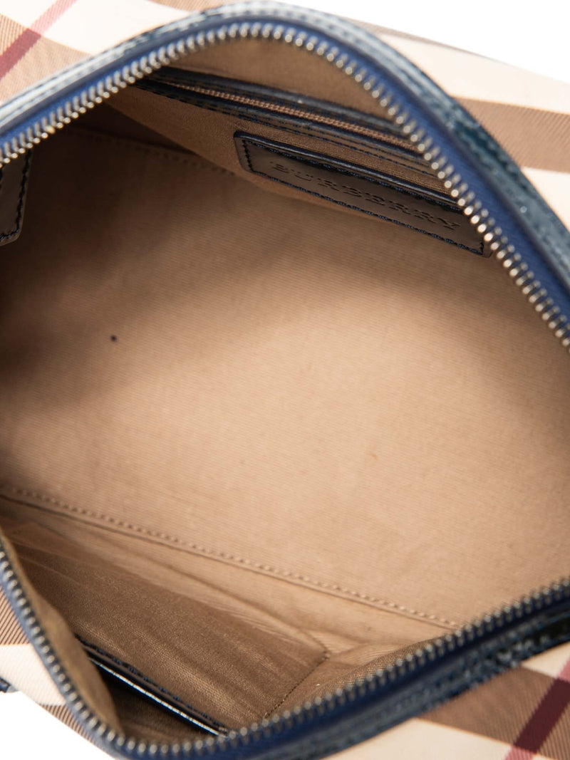 Burberry Nova Check Canvas Leather Boston Bag Beige Navy Blue 25-designer resale