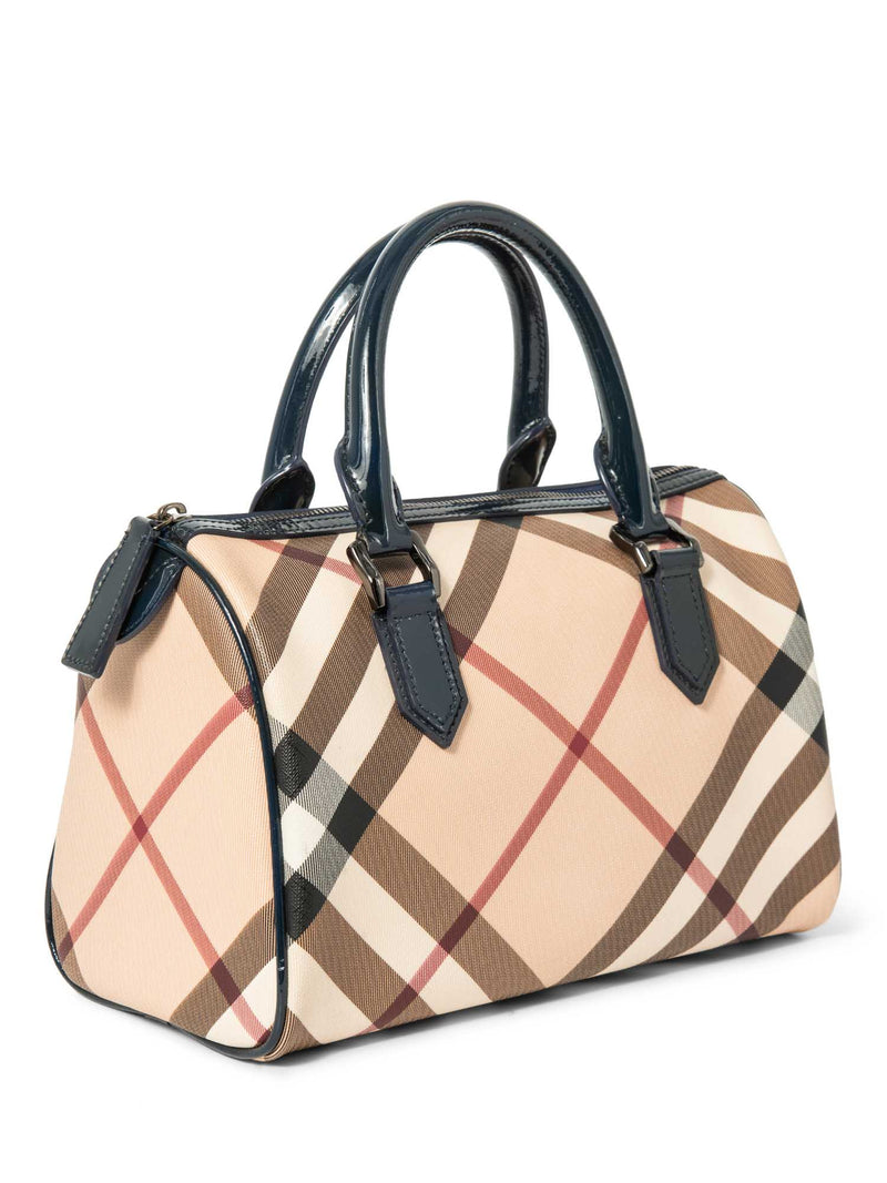 Burberry Nova Check Canvas Leather Boston Bag Beige Navy Blue 25-designer resale