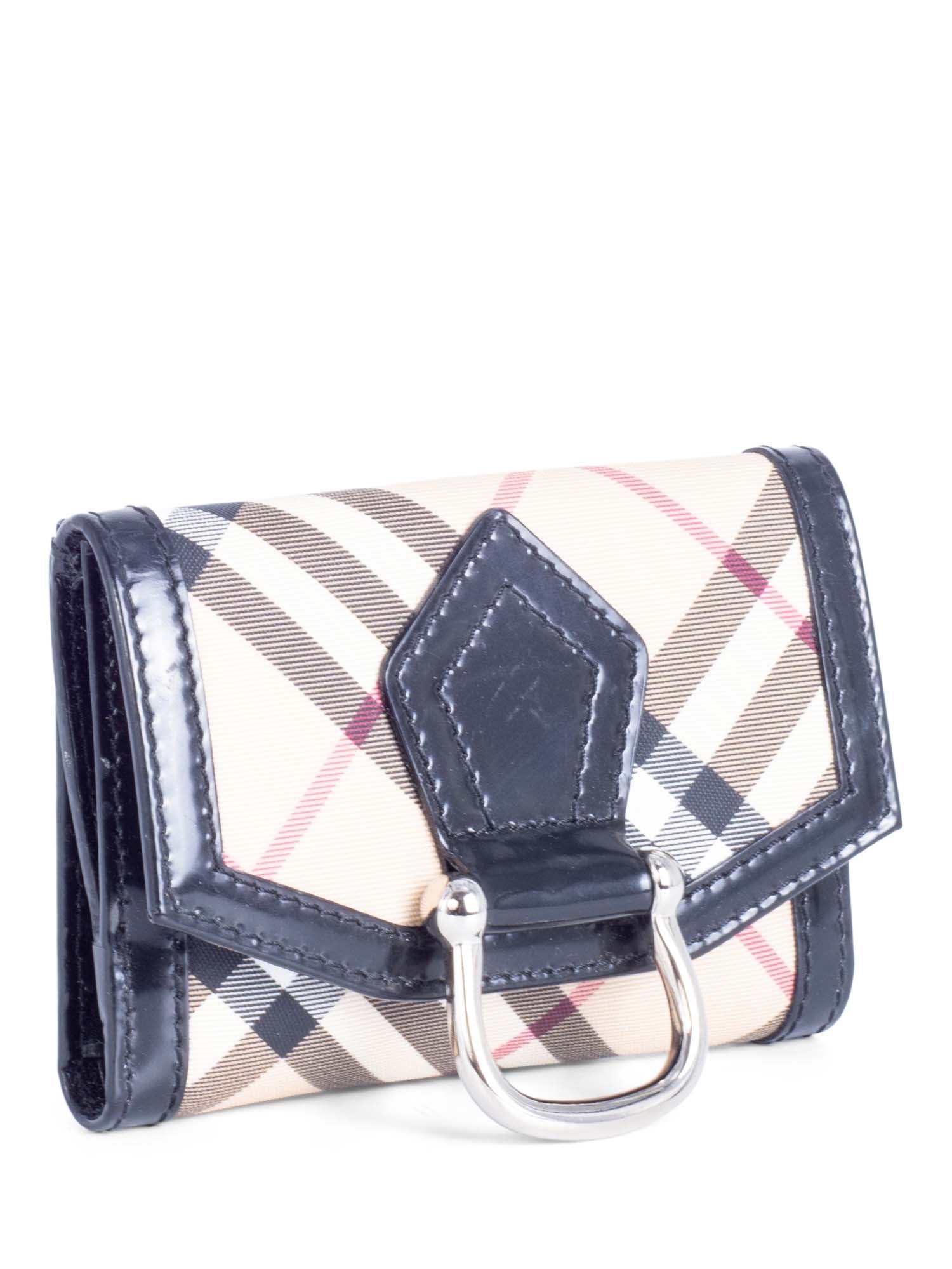 Burberry Nova Check Leather Buckle Wallet Beige Black Silver-designer resale