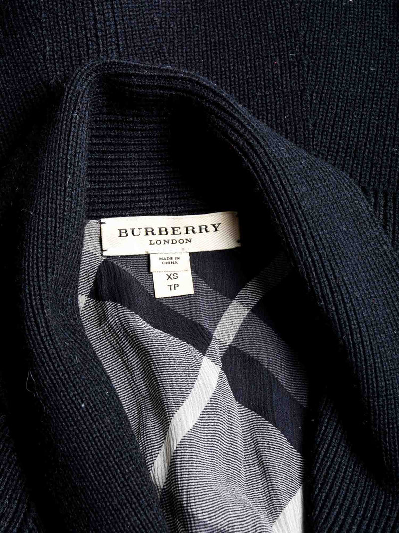 Burberry Nova Check Wool Knit Peplum Cardigan Black-designer resale