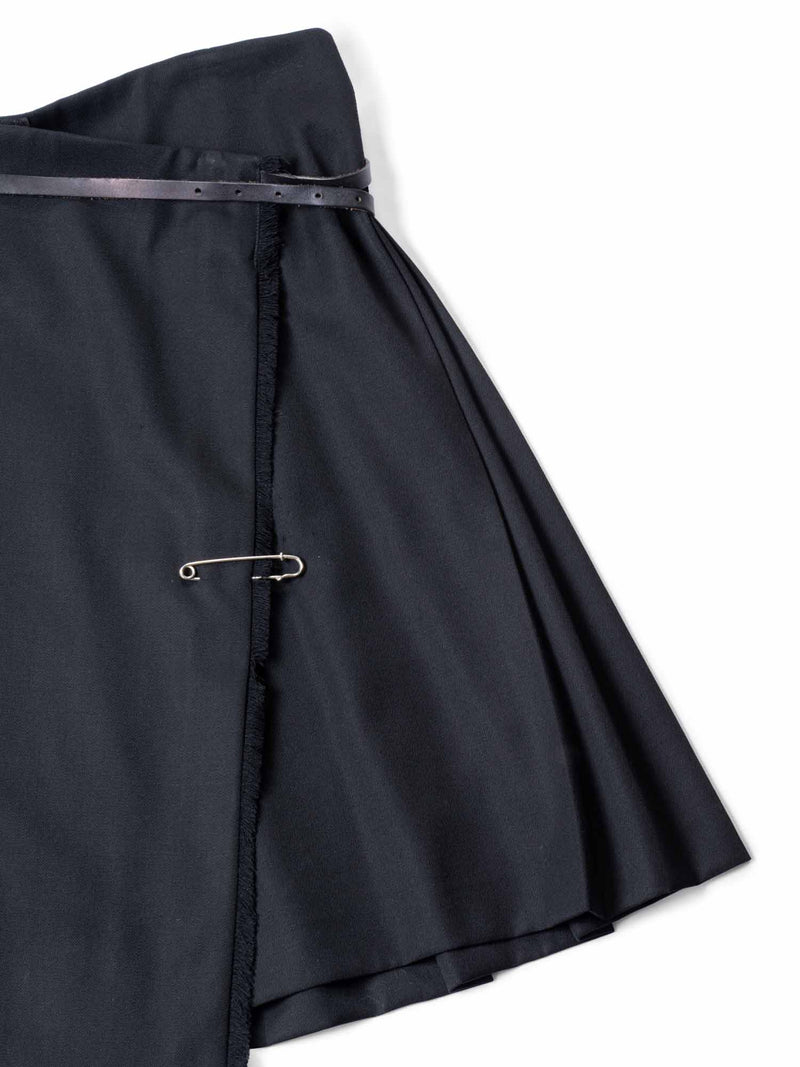 Burberry Wool Belted Pin Pleated Fringe Skirt Black-designer resale