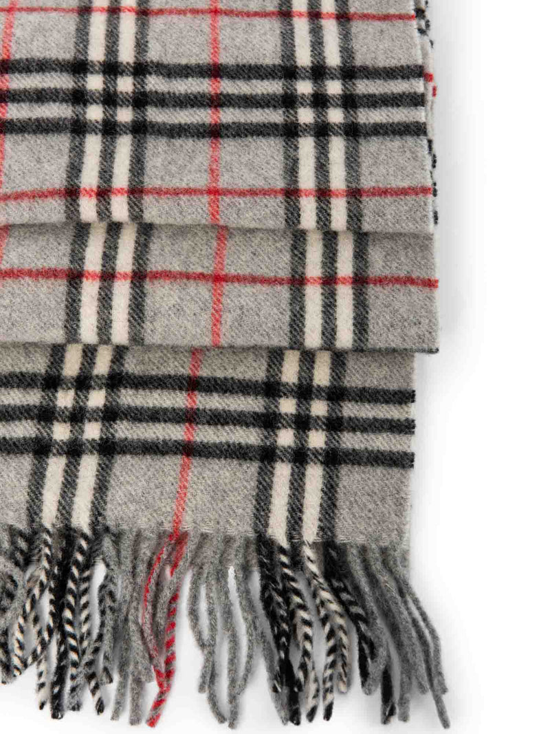 Burberry Wool House Check Unisex Fringe Scarf Grey-designer resale
