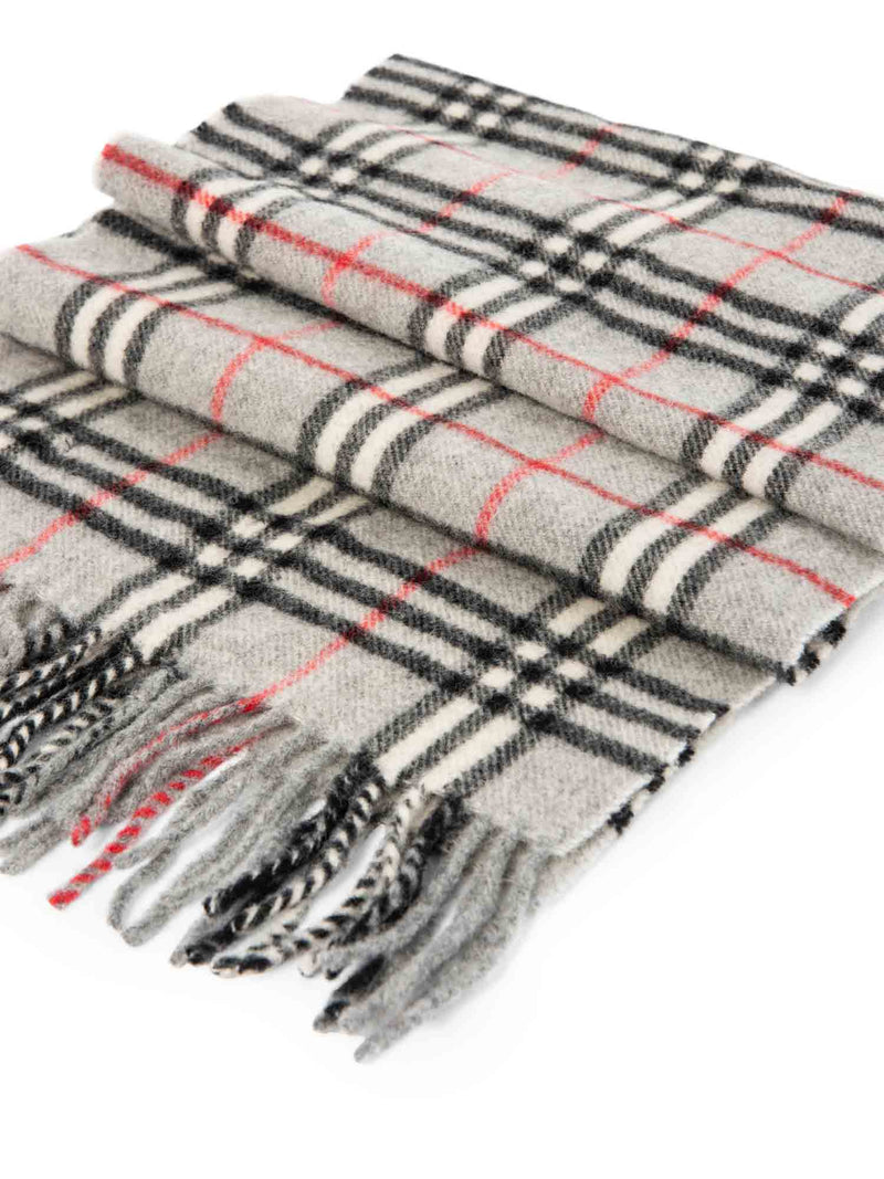 Burberry Wool House Check Unisex Fringe Scarf Grey-designer resale