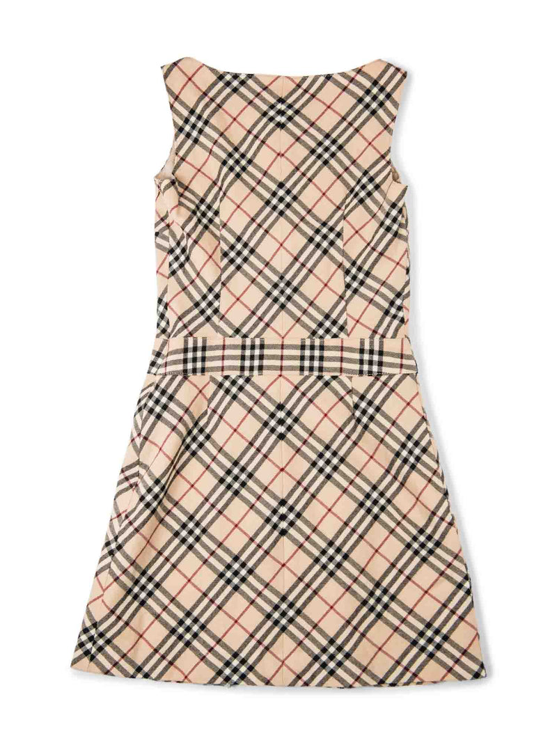 Burberry Wool Logo Nova Check Pleated Mini Dress Beige Burberry Wool Logo Nova Check Pleated Mini Dress Beige