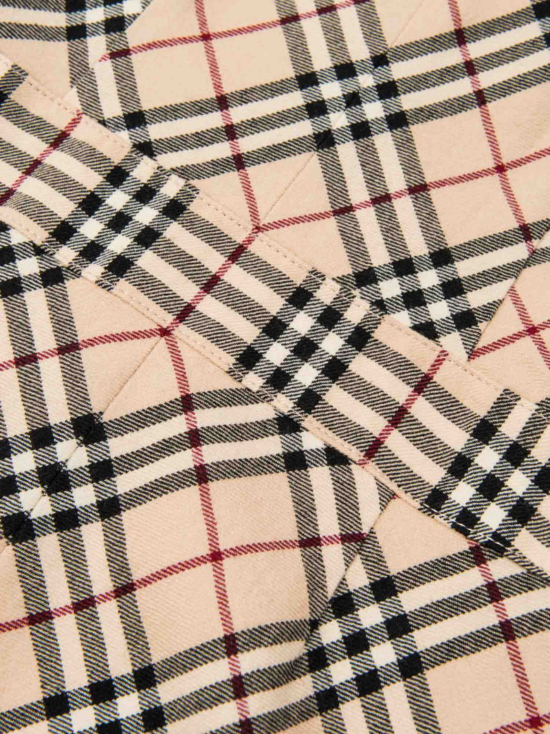 Burberry Wool Logo Nova Check Pleated Mini Dress Beige-designer resale