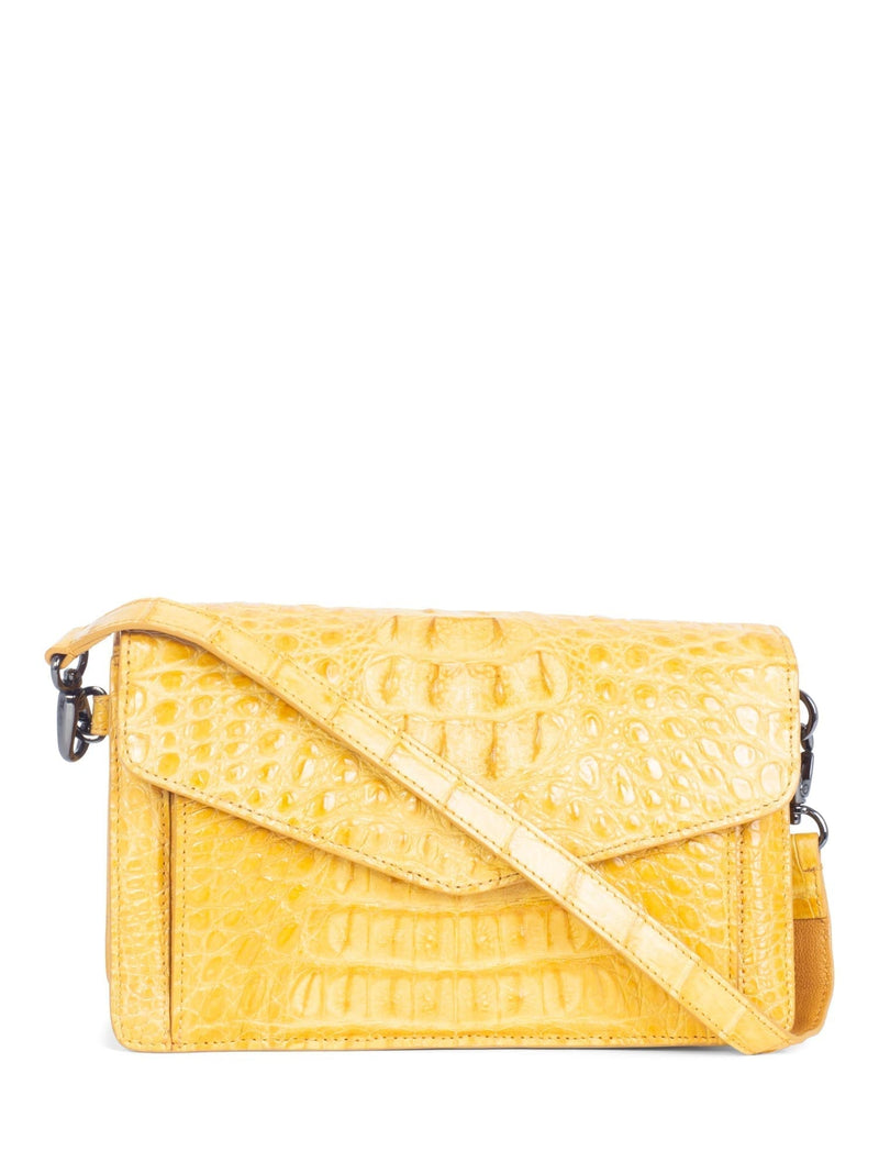 Byron Vintage Genuine Crocodile Flap Messenger Bag Yellow-designer resale
