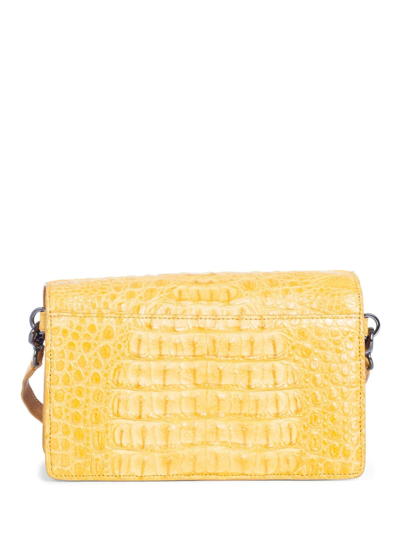 Byron Vintage Genuine Crocodile Flap Messenger Bag Yellow-designer resale