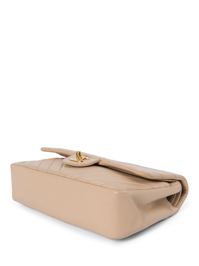 CHANEL 2.55 Chevron Quilted 24K Gold Plated Medium Double Flap Bag Beige-designer resale