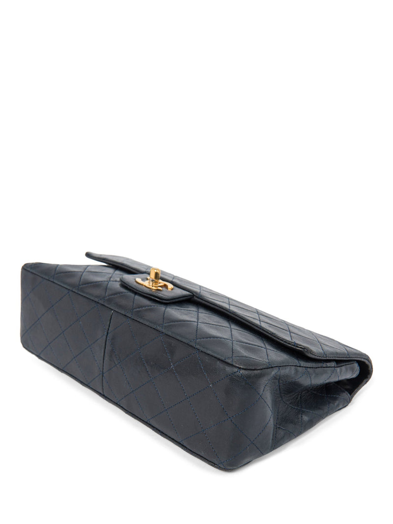 CHANEL 2.55 Quilted 24K Gold Plated Medium Flap Bag Navy Blue-designer resale