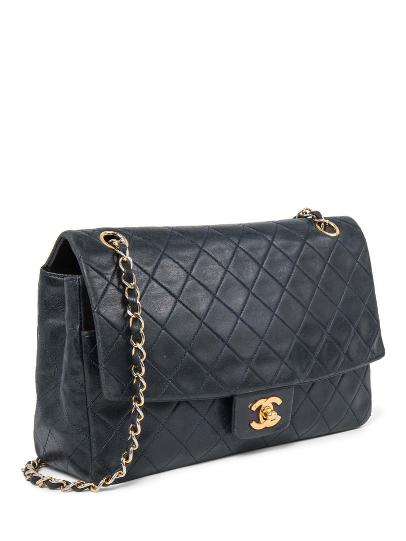 Chanel 2.55 Quilted 24K Gold Plated Medium Flap Bag Navy Blue