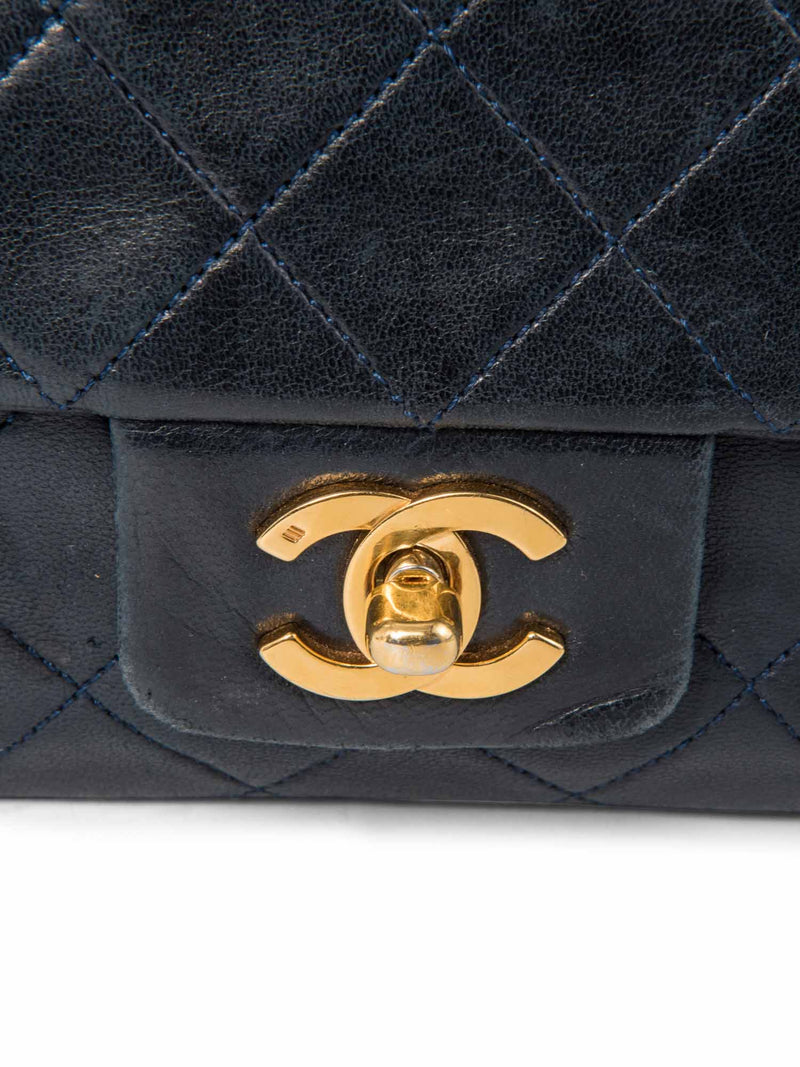CHANEL 2.55 Quilted 24K Gold Plated Medium Flap Bag Navy Blue-designer resale