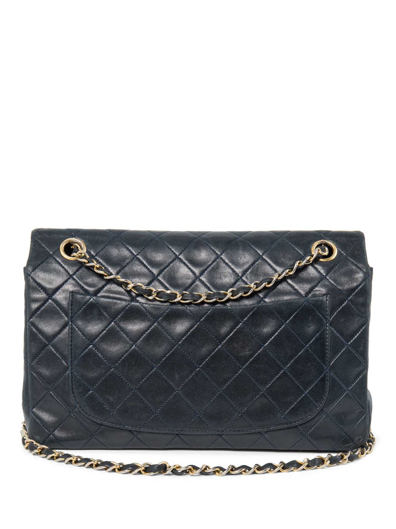 Chanel 2.55 Quilted 24K Gold Plated Medium Flap Bag Navy Blue