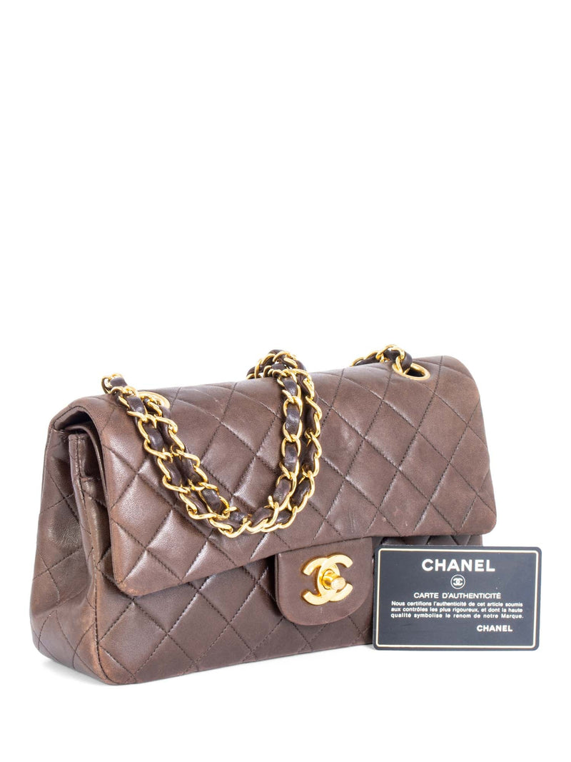 CHANEL 2.55 Quilted Leather Double Flap Small Bag Brown-designer resale