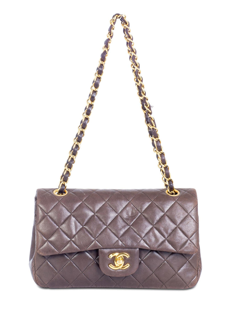 CHANEL 2.55 Quilted Leather Double Flap Small Bag Brown