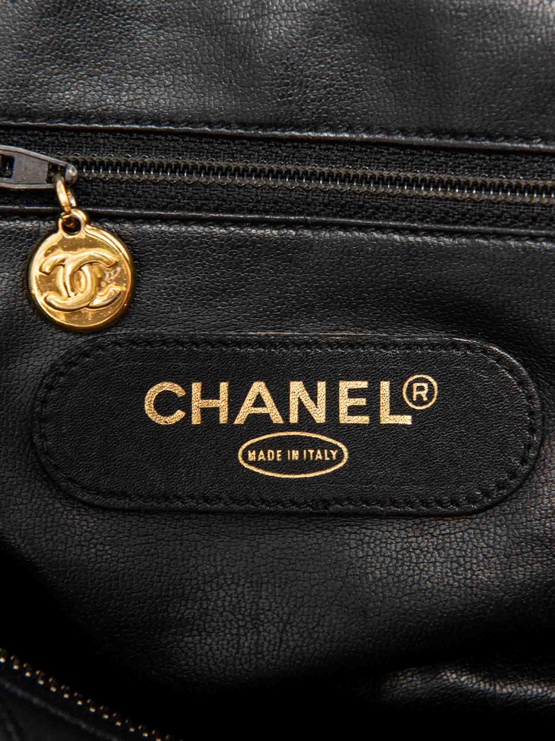 CHANEL CC Logo 24K Gold Plated Quilted Leather Boston Messenger Bag Black-designer resale