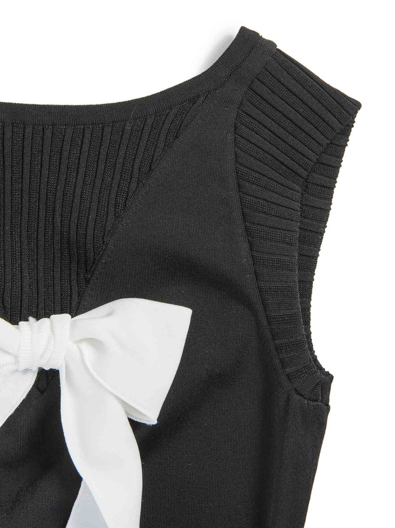 CHANEL CC Logo Bow Mini Dress Black White-designer resale