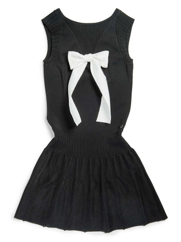 CHANEL CC Logo Bow Mini Dress Black White-designer resale