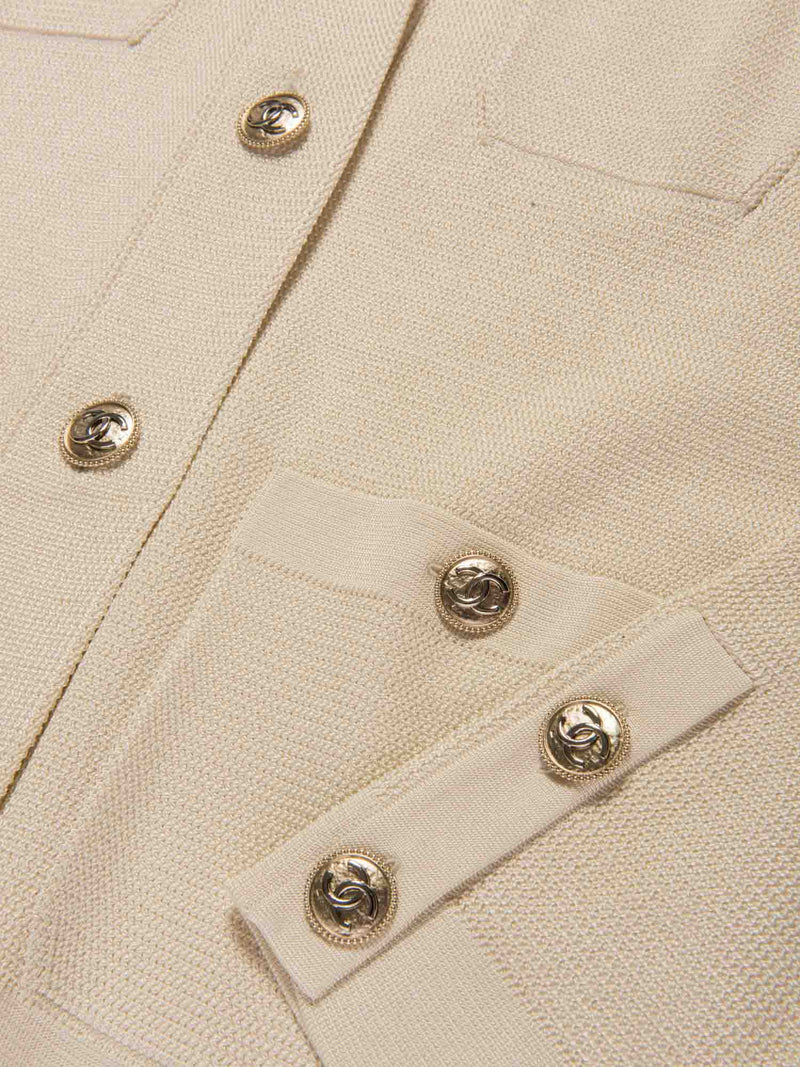 CHANEL CC Logo Buttoned Knit Cardigan Pearlescent Ivory-designer resale