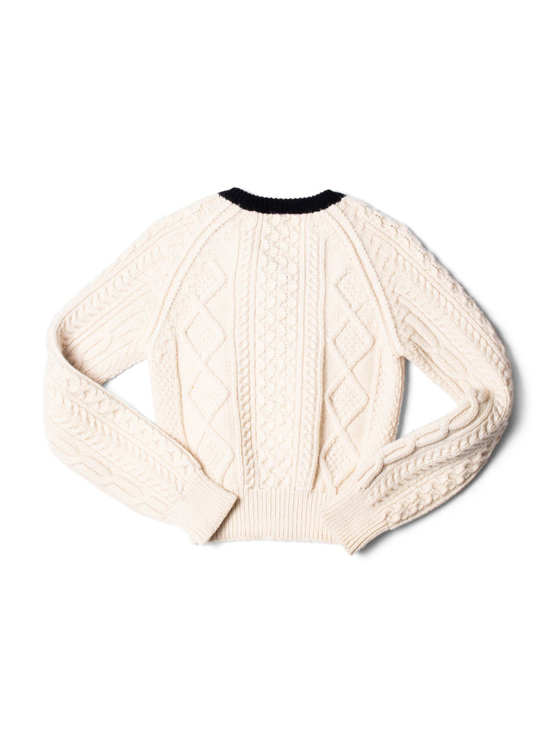 CHANEL CC Logo Cable Knit Cropped Sweater Ivory Black-designer resale