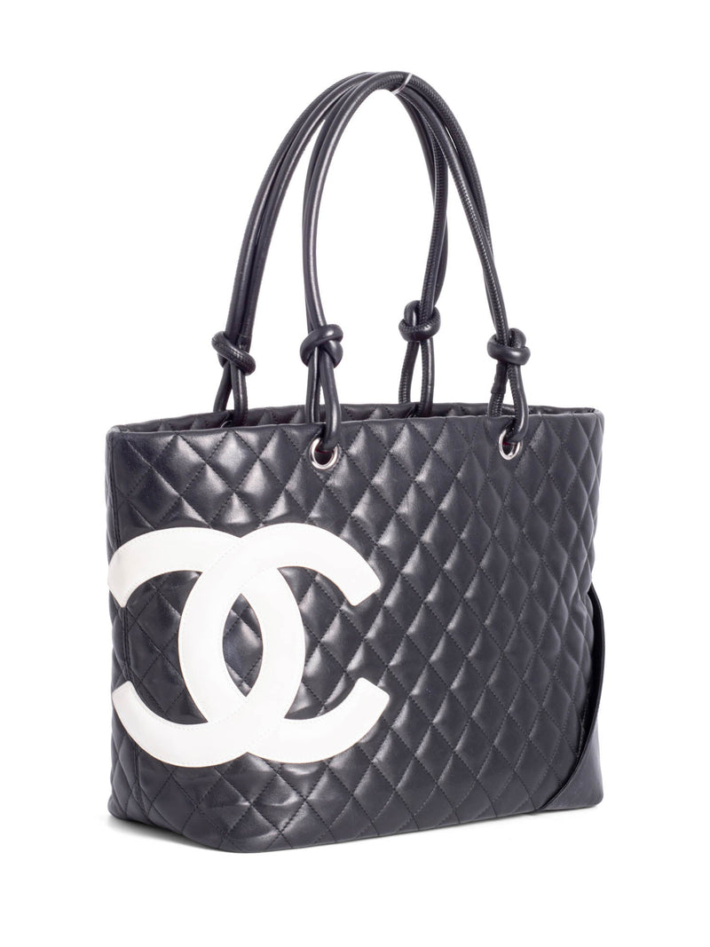 CHANEL CC Logo Cambon Shopper Bag Black White