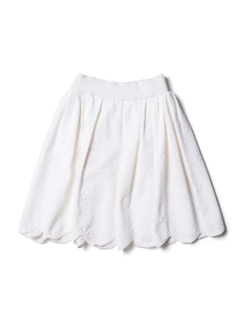 CHANEL CC Logo Camellia Knit Aline Mini Skirt White
