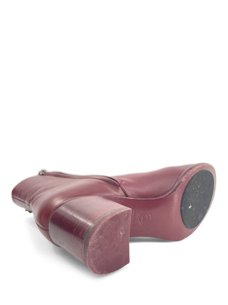 CHANEL CC Logo Cap Toe Booties Burgundy-designer resale