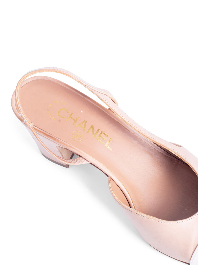 CHANEL CC Logo Cap Toe Sling Back Shoes Pastel Pink Blush