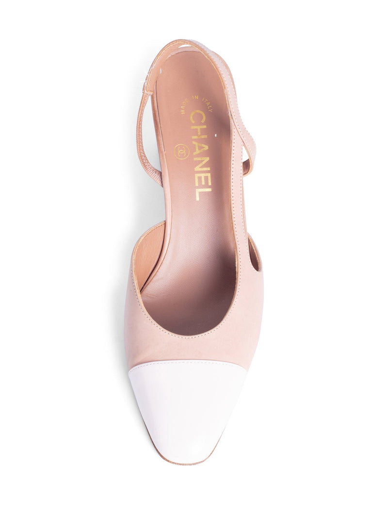 CHANEL CC Logo Cap Toe Sling Back Shoes Pastel Pink Blush