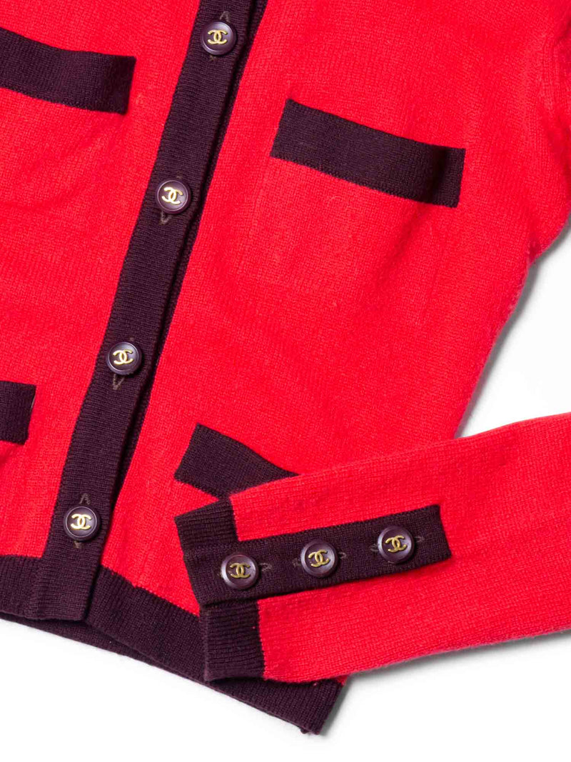 CHANEL CC Logo Cashmere Cropped Cardigan Red Burgundy-designer resale