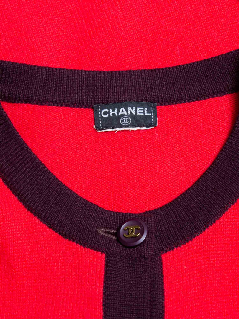 CHANEL CC Logo Cashmere Cropped Cardigan Red Burgundy