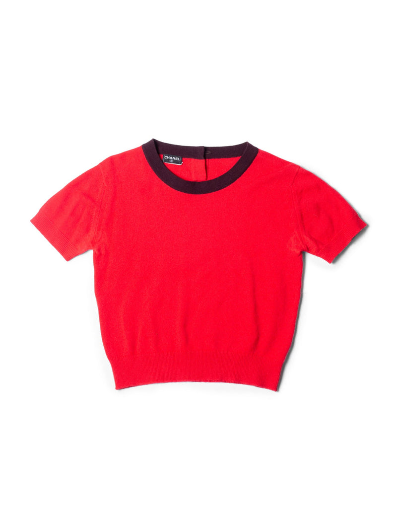 Chanel CC Logo Cashmere Cropped Top Burgundy Red