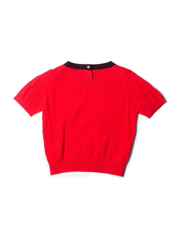 CHANEL CC Logo Cashmere Cropped Top Burgundy Red-designer resale