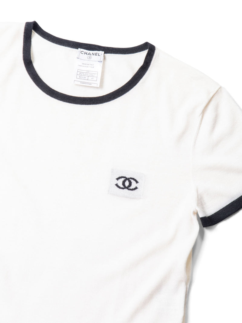 CHANEL CC Logo Cashmere Knit T-Shirt Ivory Black-designer resale