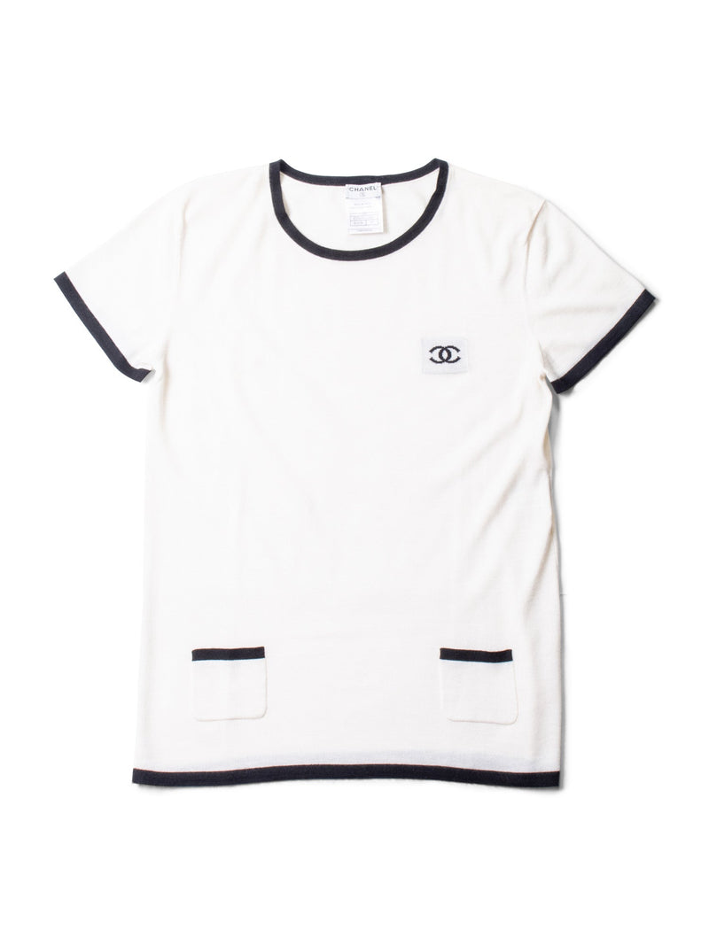 CHANEL CC Logo Cashmere Knit T-Shirt Ivory Black