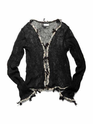 CHANEL CC Logo Cashmere Knitted Distressed Cardigan Black-designer resale