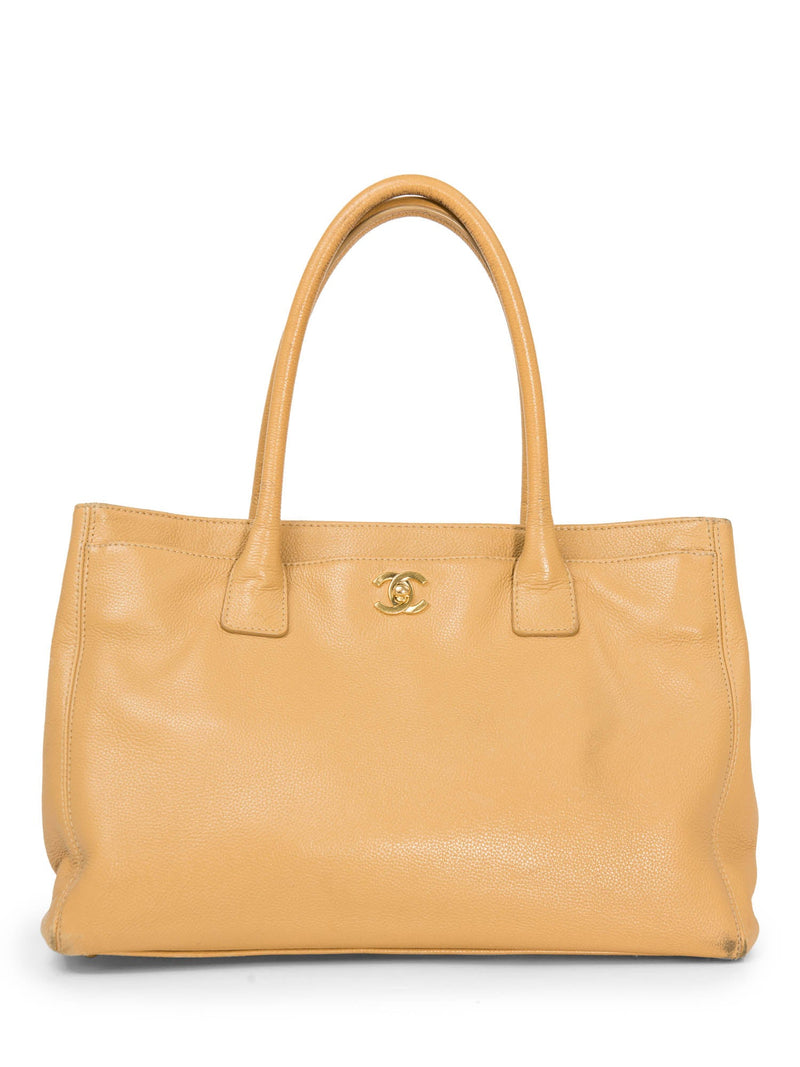 Chanel Light Beige Pebbled Leather Cerf Shopping Tote Bag