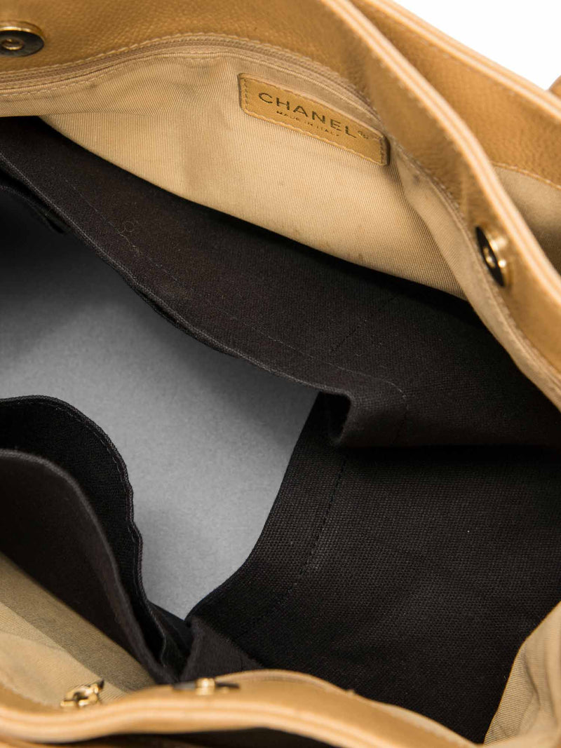 CHANEL CC Logo Caviar Leather Cerf Tote Bag Beige-designer resale