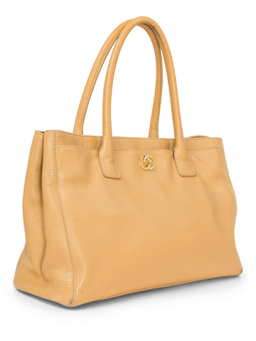 CHANEL CC Logo Caviar Leather Cerf Tote Bag Beige-designer resale