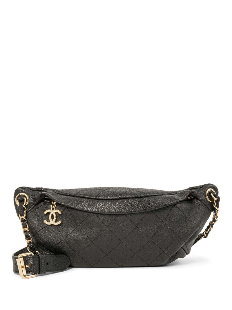 CHANEL CC Logo Caviar Leather Fanny Pack Waist Bag Black