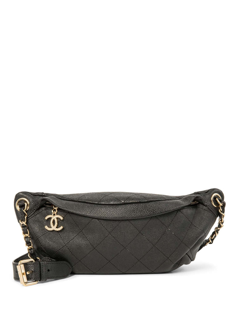 CHANEL CC Logo Caviar Leather Fanny Pack Waist Bag Black-designer resale