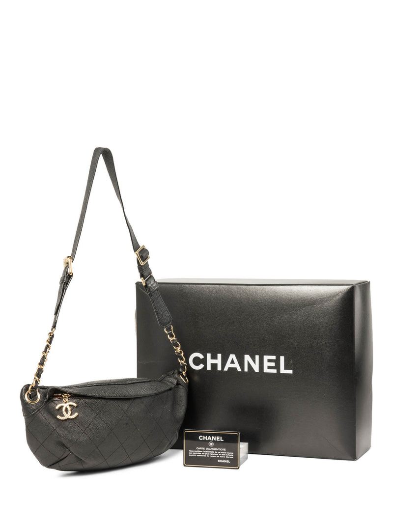 CHANEL CC Logo Caviar Leather Fanny Pack Waist Bag Black-designer resale