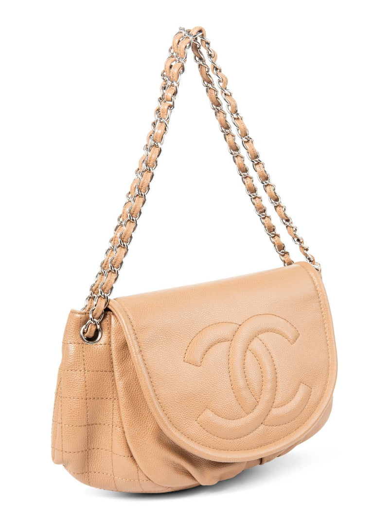 CHANEL CC Logo Caviar Leather Flap Messenger Bag Beige-designer resale